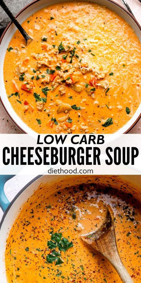 Low Carb Cheeseburger Soup, Keto Cheeseburger Soup, Low Carb Cheeseburger, Burger Soup, Keto Cheeseburger, Ground Beef Keto Recipes, Keto Diets, Cheeseburger Soup, Keto Soup