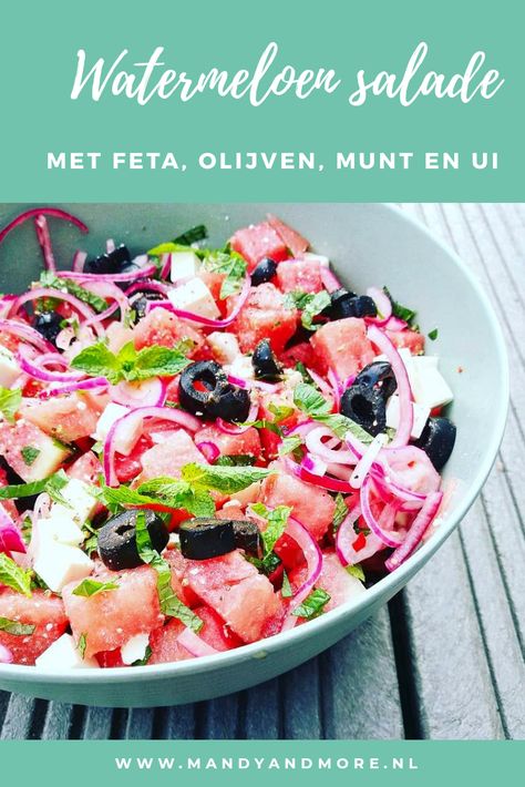 Salade met watermeloen met feta / Salades / Recepten | Mandyandmore 21 Diner, Big Green Egg, The Bomb, Summer Recipes, Food Inspiration, Feta, Diner, Good Food, Favorite Recipes