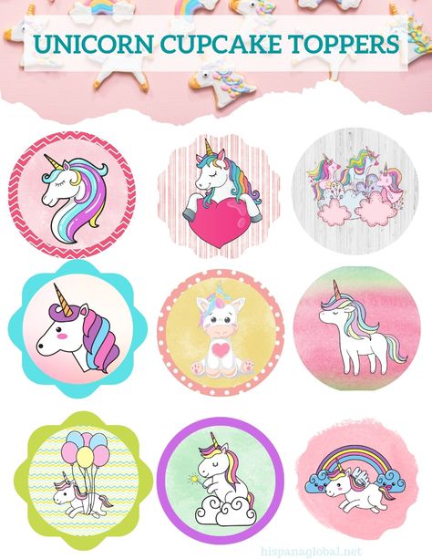 Learn how to bake and decorate unicorn cupcakes at home. You can also use these free printable unicorn cupcake toppers! Unicorn Cupcake Toppers Printable Free, Butterfly Toppers Printable, Unicorn Images Free Printable, Unicorn Cake Topper Printable Free, Cupcake Toppers Free Printable, Unicorn Number Cake, Unicorn Cupcake Topper, Printable Unicorn Birthday, Unicorn Topper