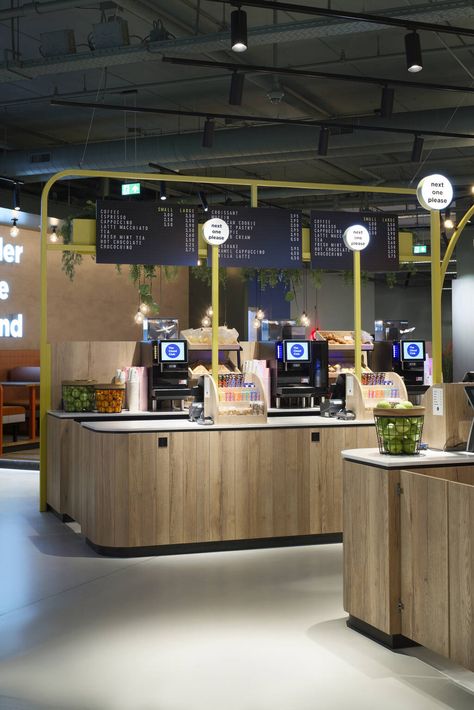 Cashier Counter Design, Cash Desk, Eindhoven Airport, Restaurant Facade, Checkout Counter, Food Courts, Cloud Lamp, Supermarket Design, Design Restaurant