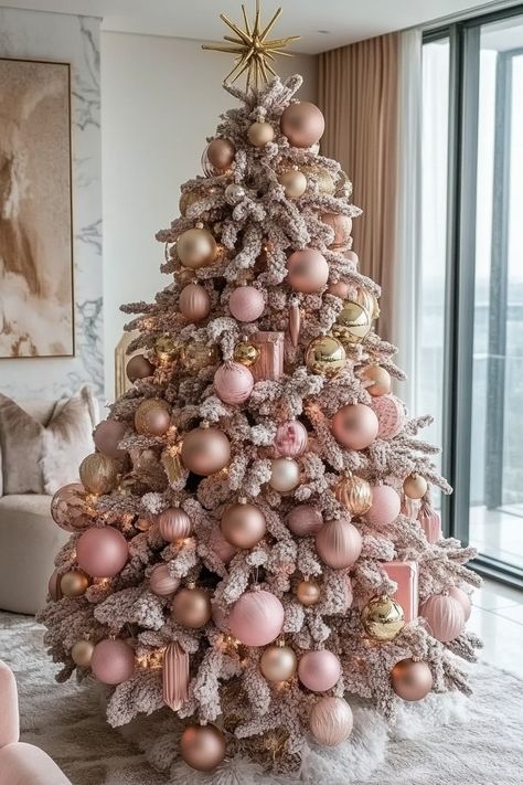 White Pink Gold Christmas Tree, Blush Pink And Gold Christmas Decor, Blush Pink Christmas Tree Decorations, Ivory And Gold Christmas Tree, Christmas Tree Ideas Pink And Gold, Vintage Pink Christmas Tree, Pink And Gold Christmas Tree Decorations, White And Pink Christmas Decor, Blush And Gold Christmas Tree