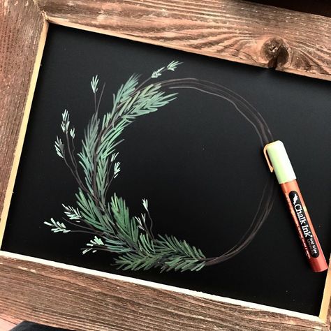 Chalk art & hand lettering on Instagram: “I go back and forth all the time... and since no one wants to talk about Christmas in October, let’s talk about something that I constantly…” Chalkboard Trees Drawing, Christmas Wreath Chalkboard Art, Advent Chalkboard Art, Holiday Chalk Art, Liquid Chalk Markers Christmas Window, Christmas Chalk Art Easy, December Chalkboard Calendar Ideas, Simple Christmas Chalkboard Art, Diy Christmas Chalkboard Ideas