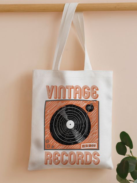 Tape & Letter Graphic Shopper BagI discovered amazing products on SHEIN.com, come check them out! Practical Fashion, Fabric Letters, Graphic Tote, Vintage Records, Word Wrap, Shopper Tote, Shopper Bag, Womens Tote, Tote Bag Design