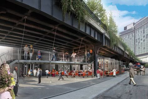 Parks and Rigatoni: Torrisi Team to Open New High Line Restaurant -- Grub Street New York - Glass box under the Highline. This is what I'm going to Buenos Ares for. Manhattan Times Square, Under Bridge, Bridge Structure, Tavern On The Green, Master Thesis, Architecture Drawing Sketchbooks, Meatpacking District, Renzo Piano, Landscape And Urbanism