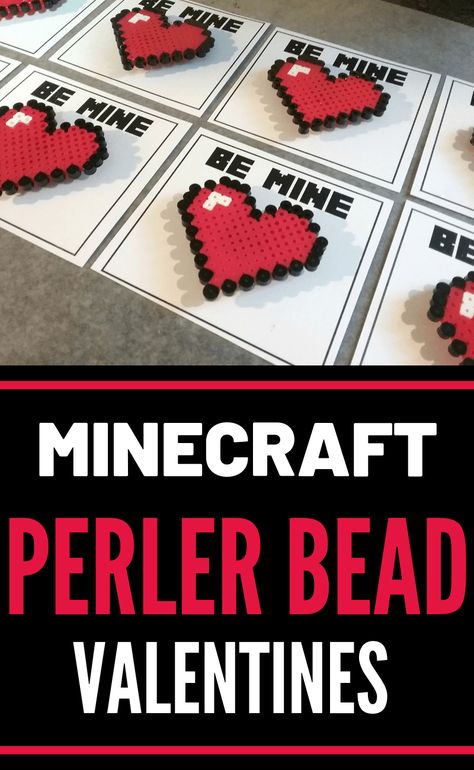 Easy to Make Minecraft Perler Bead Valentines – Krysanthe Perler Bead Valentine Patterns, Perler Beads Valentines Day, Perler Beads Designs Easy, Easy Perler Beads, Perler Jewelry, Minecraft Valentines, Minecraft Beads, Make Craft, Melty Bead Patterns