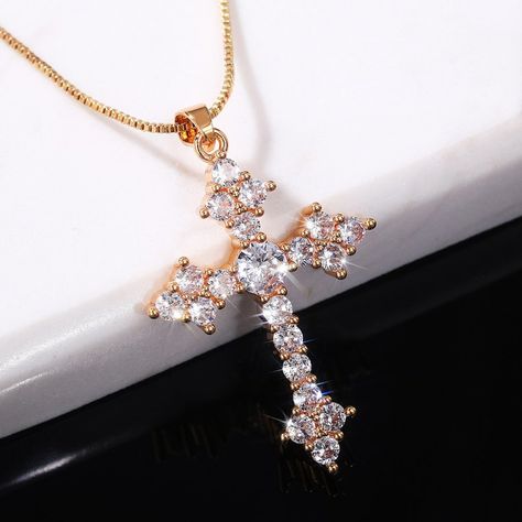 White Zircon Filled Cross Beautiful Gold Plated Cross Necklace For Women, Unvn12404 Necklace Length: 18 Inch Metal: Gold Plated Over High Quality Brass Stone: Cubic Zirconia High Quality Material Hand Crafted With Love And Care Perfect For Gift, Holiday, Christmas, Birthday, Vacation, Mother's Day, Valentine's Day, Wedding, Engagement , Bridal, Promise, Anniversary, Party Please Feel Free To Message Me If You Have Any Questions. Thank You For Shopping With Us! Cross Necklace Women, Zirconia Necklace, Faux Pearl Necklace, Necklace Women, Gold Cross, Stunning Necklace, Girls Jewelry, Wedding Necklace, Cross Pendant