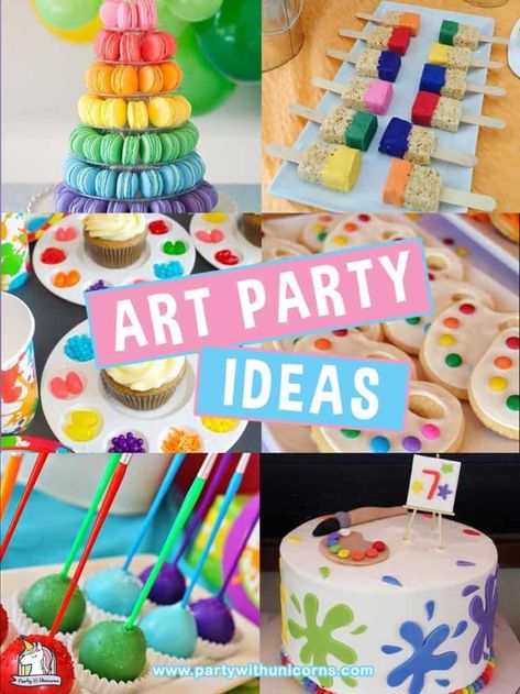 If you are planning an Art Party , check out these fun ideas. From free art party invitations to free art party favor boxes, we have everything you need to plan an amazing art birthday party. #artparty #partyideas #partythemes #artbirthdayparty Art Themed Cake, Art Cake Birthday, 9 Year Birthday Party Theme, Art Party Food, Art Party Foods, Art Party Ideas, Girls Art Party, Selena Party, Art Party Cakes