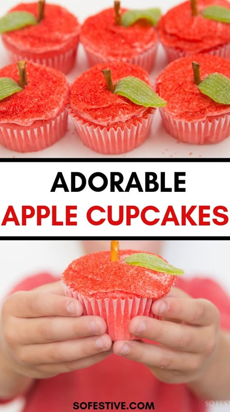 Apple Shaped Cupcakes, School Cupcakes, Apple Cupcakes, Apple Festival, Johnny Appleseed, Apple Theme, Back To School Party, School Treats, Easiest Apples