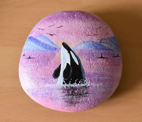 Hand Painted Pebble / Cobble / Stone Spy-hopping ORCA WHALE Paperweight in Shades of Pink Decoration HANDMADE - Etsy New Zealand Cobble Stone, Garden Rock Art, Diy Rock Art, Acrylic Varnish, Orca Whale, Stone Art Painting, Shell Crafts Diy, Painted Rocks Diy, Rock Painting Patterns