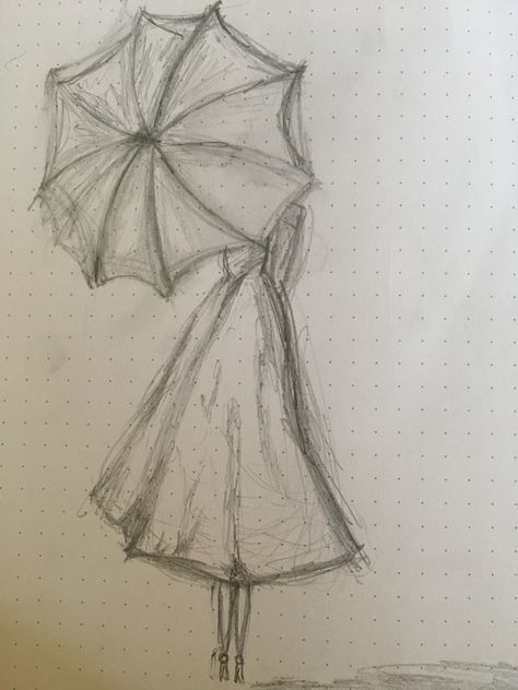 Girl Holding Umbrella Drawing Reference, How To Draw An Umbrella, Rain Drawing Easy, Girl Holding Umbrella Drawing, Girl Walking Drawing, Drawing Of Umbrella, Rain Drawing Sketches, Girl With Umbrella Drawing, Umbrella Sketch