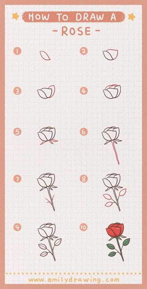 Learn How to Draw a Rose in This Step by Step Tutorial How To Draw A Rose Step By Step Simple, Flower Drawing Simple Step By Step, Doodle Flowers Step By Step, How To Draw Flowers Step By Step Simple, Easy Doodles Drawings Step By Step, Rose Drawing Simple Step By Step, Draw Rose Step By Step, How To Draw Things, Trin For Trin Tegning