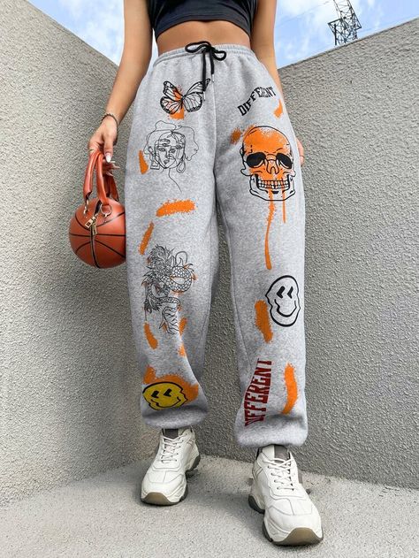 Streetwear Fashion Sweatpants, Cool Sweatpants, Custom Jeans Diy, Graphic Joggers, Graphic Sweatpants, Women Bottoms, Custom Jeans, Jeans Diy, Fashion Joggers