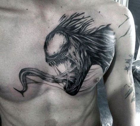 Masculine Upper Chest Venom Tattoos For Men Venom Chest Tattoo, Venom Tattoos, Venom Tattoo, Spiderman Tattoo, Tattoo Chest, Back Piece Tattoo, C Tattoo, Men Chest, Design Art Drawing