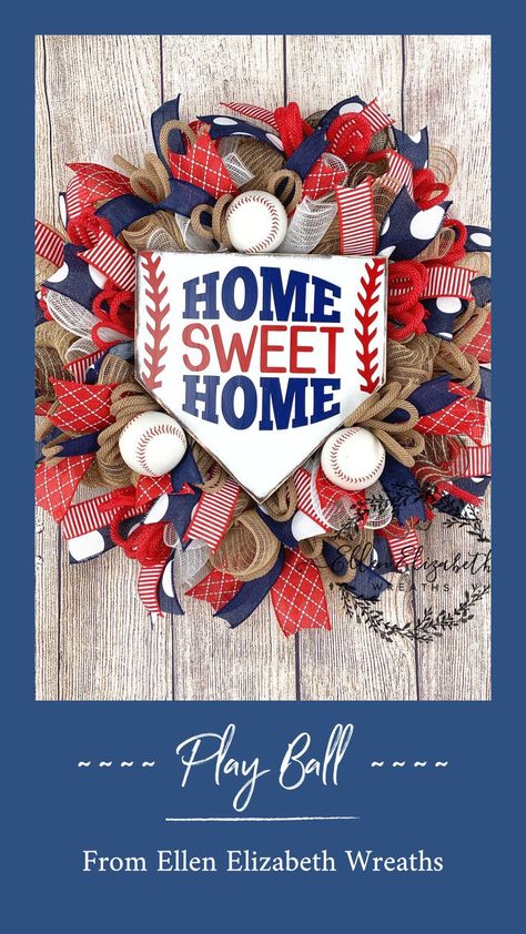 No Place Like Home Sign, Home Plate Sign, Baseball Wreath, Cheap Beach Decor, Baseball Wreaths, Deco Mesh Wreaths Tutorials, Summer Mesh Wreaths, Home Sweet Home Sign, Sports Wreaths