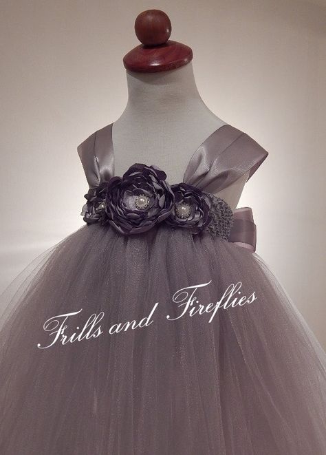 Flower+Girl+Dress+in+Gray/grey+with+Satin+by+FrillsandFireflies,+$55.00 Grey Flower Girl Dress, Gray Flower Girl, Bee Wedding, Tulle Dresses, Kids Wedding, Flower Girl Dresses Tutu, Wedding Flower Girl Dresses, Flower Girl Tutu, Bridesmaid Dresses Prom