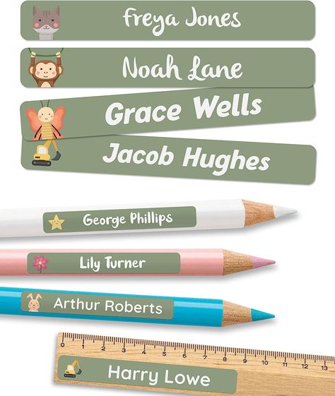 Personalized Name Labels for Kids in School & Daycare (75 Pieces) - Stick on Name Stickers for Pencils and Other School Supplies - Washable in Dishwasher (Green) other color also available Pencil Name Sticks, Kids Name Labels, Labels For Kids, School Labels, Kids Labels, Back To School Essentials, Name Labels, Back To School Shopping, Name Stickers