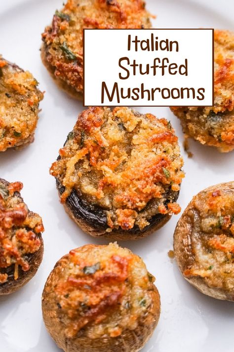 Ina Garden Stuffed Mushroom, Stuffed Mushrooms With Ritz Crackers, Pesto Stuffed Mushrooms, Mushroom Recipes Appetizer, Meatball Stuffed Mushrooms, Italian Inspired Appetizers, Stuffed Mushrooms Recipes, Italian Christmas Eve Dinner, Italian Stuffed Mushrooms