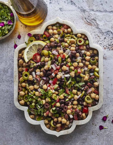 Mediterranean Chickpea Salad Recipe (Greek Cowboy Caviar) Greek Cowboy Caviar, Sweet Salad Dressings, Chickpeas Recipes, Roasted Eggplant Salad, Salad Greek, Chickpea Salad Recipe, Mediterranean Chickpea, Food Dolls, Homemade Tahini