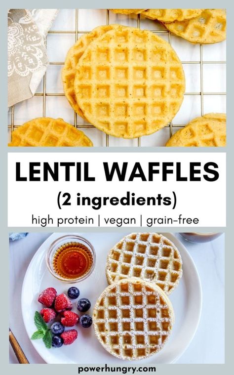 High protein lentil waffles, made with 2 ingredients. They are vegan, gluten-free, grain-free, oil-free, and can be used as bread, too. #lentils #highprotein #veganprotein #proteinwaffles #waffles #grainfree #glutenfree #oilfree #lentilbread #vegan #veganwaffles #proteinbread #proteinsnack #proteinbreakfast #veganrecipe #veganrecipes #2ingredients #2ingredientrecipe Red Lentil Breakfast Recipes, Red Lentil Waffles, Balancing Macros, Lentil Waffles, Lentil Pancakes, Lentil Bread, Waffles Vegan, Lentils Protein, Budget Vegan