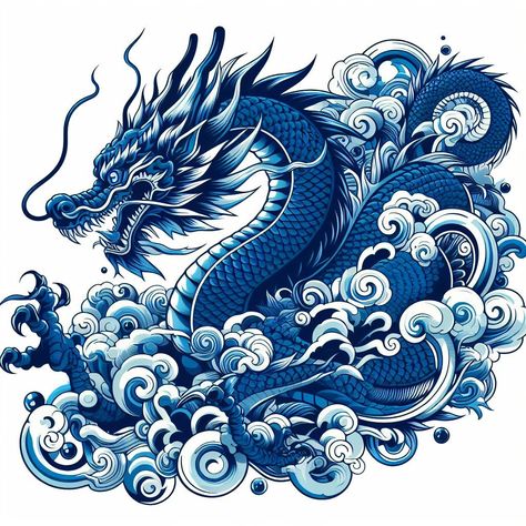 Azure Dragon Of The East, Japanese Dragon Illustration, Blue Dragon Art, Ocean Dragon, Chinese Dragon Drawing, Asian Dragons, Smartwatch Wallpaper, Bape Wallpaper Iphone, Koi Tattoo Sleeve