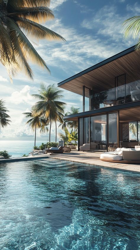 Picture of a private island villa with an infinite pool Private Island Aesthetic, Infinite Pool, Island Aesthetic, Beach Property, Island Homes, Caribbean Villas, Exterior Houses, Island Villa, Island House