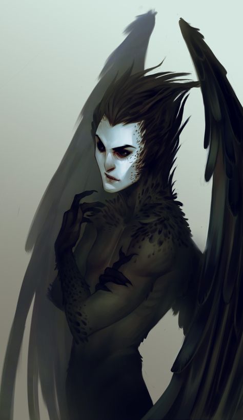 Raven Monster, Demon Concept Art, Female Monster, Bird People, Crow Art, Raven Art, Alien Concept Art, Demon Art, Dungeons And Dragons Homebrew