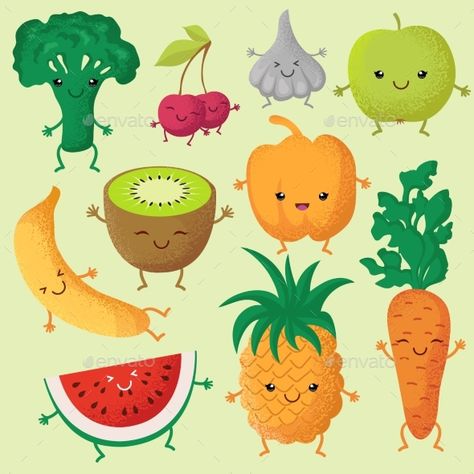 Happy cartoon fruits and garden vegetables with funny cute faces vector characters. Fruits smile face, illustration of character v Funny Face Drawings, Cute Cartoon Faces, Vegetable Drawing, Vector Characters, Vegetable Cartoon, Vegetable Illustration, Food Cartoon, Garden Vegetables, Face Illustration