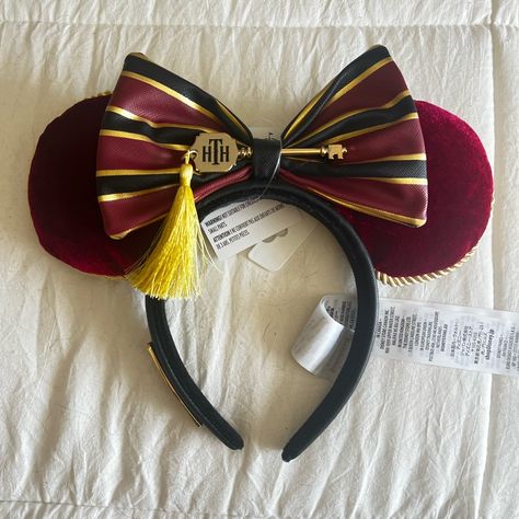 Tower Of Terror Themed Minnie Mouse Ears, Red Velvet Ears, Leather Bow With Hollywood Tower Hotel Key, Never Worn Harry Potter Mickey Ears, Alice In Wonderland Disney Ears, Ear Ideas, Universal Trip, Hollywood Tower Hotel, Diy Disney Ears, Disney Ears Headband, Hollywood Tower, Disney Mouse Ears