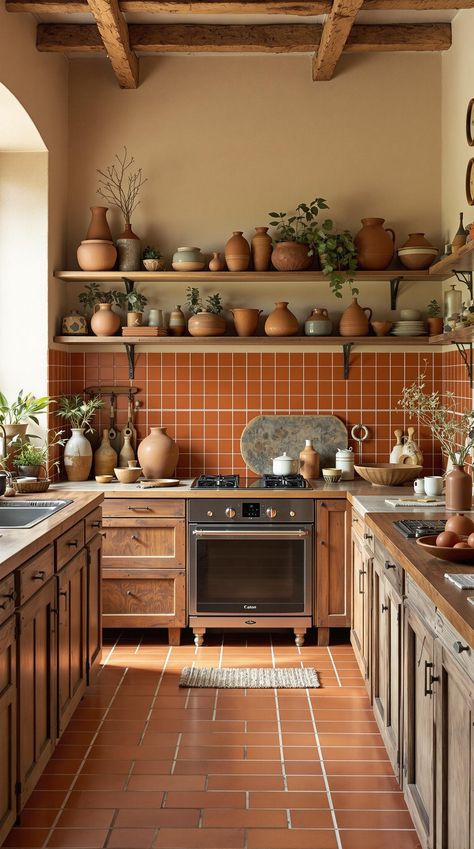 Organic Modern Decor Contemporary Organic Decor, Earth Tone House Interior, Modern Earthy Interior Design, Terracotta Countertops, Earth Tone Home Aesthetic, Earthy Natural Home Decor, Roman Clay Kitchen, Earthy Kitchen Ideas Earth Tones, Terra Cotta Aesthetic