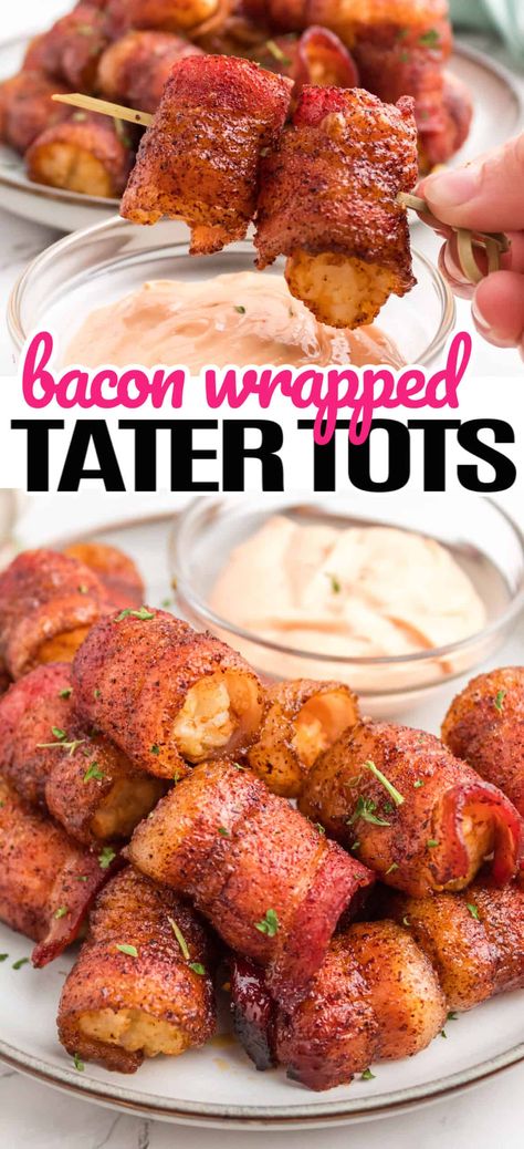 Tater Tot Appetizers, Breakfast Finger Foods, Bacon Wrapped Tater Tots, Sweet Bacon, Bacon Recipes Appetizers, Bacon Wrapped Appetizers, Bbq Appetizers, Tater Tot Recipes, Restaurant Appetizers