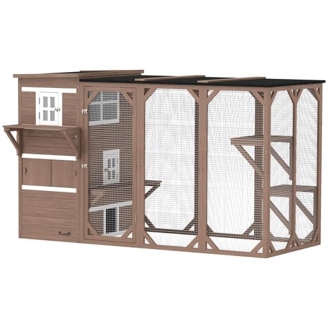 PRICES MAY VARY. Fun Your Outdoor Area: This large wooden pet shelter brings numerous things cats love together, mixing the benefits of warm sunlight, great heights, lower lighting, and large hiding areas, while the full coverage of a roof protects against rain and snow. Hiding Box & Heights: Our outdoor cat shelter offers space for three kitties to roam. It features platforms, including two long ones (2.5' and 1.6') and two short ones (1.25'). Each ledge allows a large cat up to 20 lbs. to lie Outside Cat Shelter, Window Catio, Outside Cat Enclosure, Cats Brown, Outside Cat House, Outdoor Cat Shelter, Feral Cat Shelter, Wooden Cat House, Cat Patio