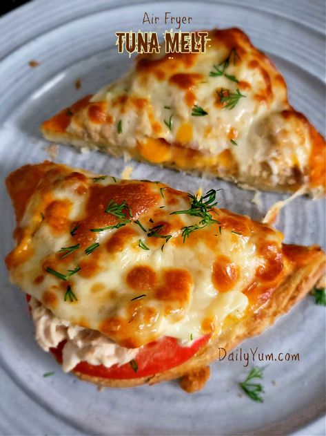 Air Fryer Tuna Melt Air Fryer Tuna Melt, Air Fryer Tuna, Daily Yum, Tuna Melt Recipe, New Air Fryer Recipes, Grill Sandwich, Grilled Tuna, Tomato Bread, Melt Recipe