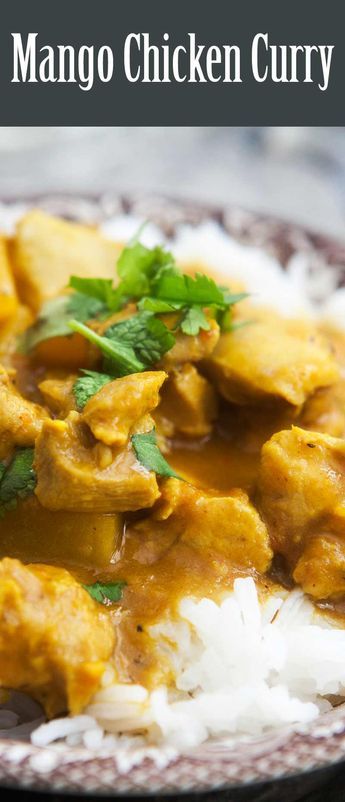 Mango Chicken Curry ~ Mango and chicken are a power combo! This mango chicken curry recipe uses boneless, skinless breasts or thighs, mango, onion, ginger, garlic, curry, cumin, raisins, and coconut milk. ~ SimplyRecipes.com Indian Mango Chicken, Curry Mango, Coconut Curry Chicken Recipes, Mango Chicken Curry, Indian Mango, Mango Curry, Mango Chicken, Chicken Curry Recipe, Chicken Thigh Recipes Oven