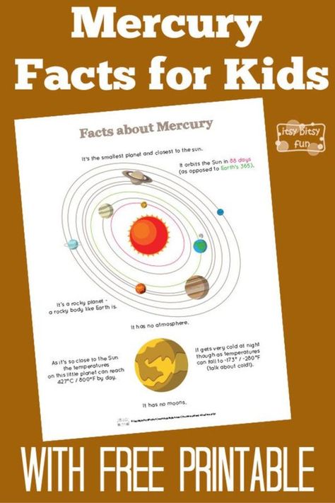 Fun Mercury Facts for Kids With Free Printables Mercury Facts For Kids, Facts About Mercury, Science Expirements, Space Worksheets, Mercury Facts, Homeschool Astronomy, Space Lesson Plans, Apologia Astronomy, Solar System Facts