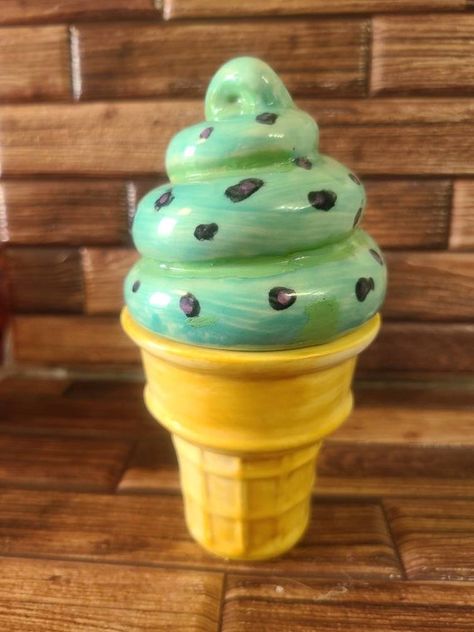 Ice Cream Shop Decor, Clay Desserts, Ceramic Ice Cream Cone, Ice Cream Soft Serve, Clay Ice Cream, Pottery Butter Dish, Ice Cream Gift, Butter Bell, Blue Teapot