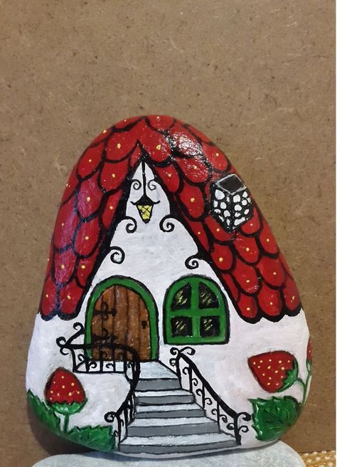 Rock House Painting, Painted House Rocks, Painted Rocks Houses, House Rock Painting, Painted Rock Houses, Rock Houses, Crafts Clay, Rock Painting Tutorial, Diy Rock Art