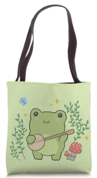 Frog Banjo, Butterfly Cottagecore, Ukulele Design, Handpainted Tote Bags, Totes Ideas, Aesthetic Tote Bag, Diy Tote, Hand Painted Clothing, Painted Tote