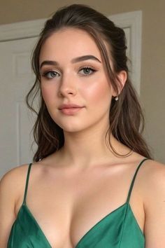 Soft Glam Prom, Trucco Glam, Makeup Verde, Green Dress Makeup, No Make Up Make Up Look, Emerald Dress, Wedding Hairstyles And Makeup, Wedding Makeup Tutorial, Light Makeup Looks