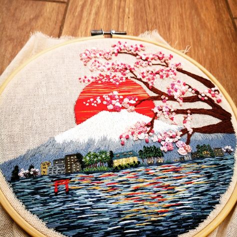 Hand Fan, Hand Embroidery, Lake, Embroidery, Fashion Outfits, Quick Saves, Art