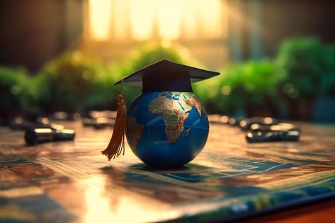 Premium Photo | Photo the graduation cap and earth globe together represent the global reach and impact of education in the business world Abroad Study, Mba Student, Blue Graduation, Overseas Education, Global Education, Online Student, Educational Consultant, Education System, Northern Virginia