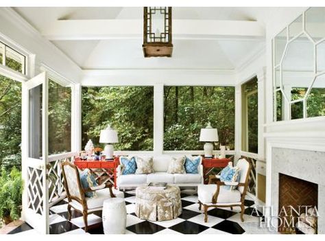 Chinoiserie Chic: A Chinoiserie Porch Screened Porch Designs, Clad Home, Cottage Porch, House Backyard, Atlanta Homes, House With Porch, Up House, Porch Design, Screened In Porch