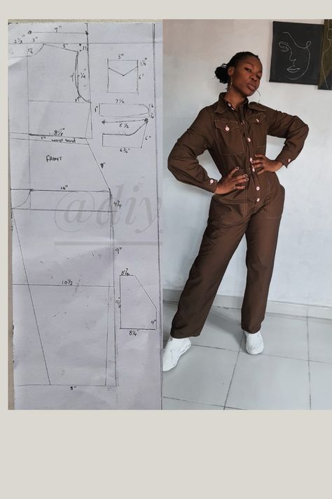 Learn how to make a button up jumpsuit. Coverall Pattern Free, Jumpsuit Pattern Sewing Free, Diy Jumpsuit Pattern, Coverall Pattern, Jumpsuit Diy, Work Jumpsuit, Palazzo Jumpsuit, Jumpsuit Pattern Sewing, Sewing Tutorials Clothes