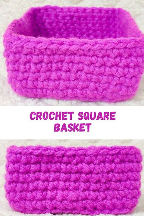 Crochet Square Box Free Pattern, Crochet Scrap Yarn Basket Pattern Free, Crochet Boxes Free Pattern, Crochet Square Basket Free Pattern, Crochet Box Pattern Free, Square Crochet Basket Pattern Free, Crochet Square Basket Pattern Free, Easy Crochet Baskets For Beginners, Crochet Box Pattern