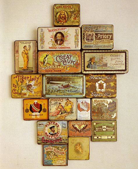 from "Decorative Printed Tins, the golden age of printed tin packaging" by David Griffith Tin Packaging, Tin Collection, Lata Vintage, Vintage Packaging, Tin Containers, Tin Art, Vintage Tins, The Golden Age, Tin Boxes