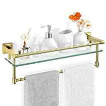 Check this out! Bathroom Glass Shelf, Towel Rack Shelf, Shelf Towel Rack, Bathroom Shelf With Towel Bar, Wall Towel Racks, Glass Bathroom Shelves, Glass Shelves In Bathroom, Wall Mounted Bathroom Storage, Wall Mounted Towel Rack