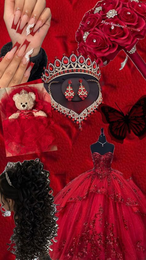 quince dream ❤️ Quince Ideas Themes Red, Red Theme Quince, Quince Red Theme, Dark Red Quince, Emo Quince, Red Quince Decorations, Quinceanera Ideas Themes, Black Quinceanera Theme, Red Quinceanera Theme