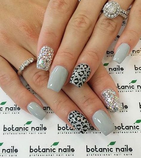 Leopard Nail Art Designs, Leopard Nail Art, Botanic Nails, Grey Nail, Manicure Nail Designs, Girl Nails, Leopard Print Nails, Trendy Nail Art Designs, Leopard Nails