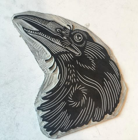 Quail Linocut, Hawk Linocut, Animal Lino Print, Linocut Crow, Bat Linocut, Crow Linocut, Halloween Linocut, Pattern Linocut, Carving Linoleum