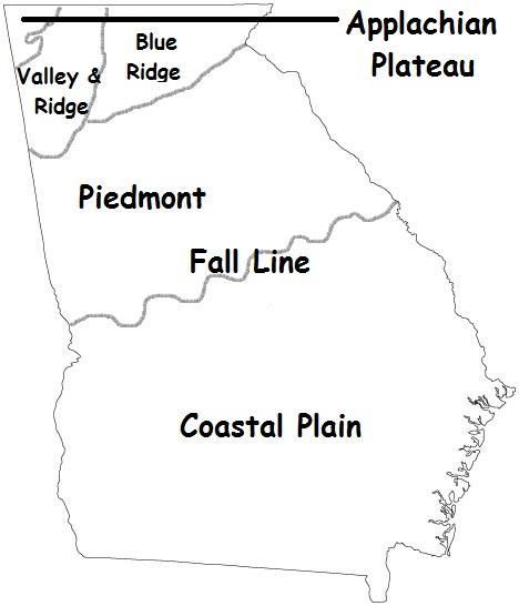 The five regions of Georgia are the Coastal Plain, Piedmont, Blue Ridge, Ridge and Valley and Appalachian Plateau, as shown on this map. Description from broichry.weebly.com. I searched for this on bing.com/images 5 Regions Of Georgia Project, Georgia Regions 2nd Grade, 5 Regions Of Georgia, United States Regions Activities, Regions Of Georgia, Map Of Georgia, Georgia Regions, 2nd Grade Class, Georgia History