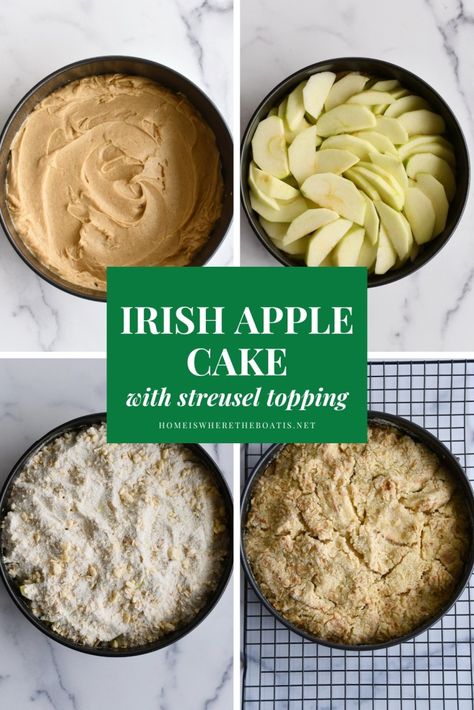 Coffee cake meets apple pie in Irish Apple Cake with Streusel Topping. Enjoy for dessert, with an afternoon cup of tea or as a breakfast treat | ©homeiswheretheboatis.net #apple #cake #irish #stpatricksday #dessert #breakfast #coffeecake Irish Cake, Irish Apple Cake, Irish Desserts, Irish Foods, Irish Dishes, Irish Breakfast, Fruit Pies, Irish Food, Yum Recipes